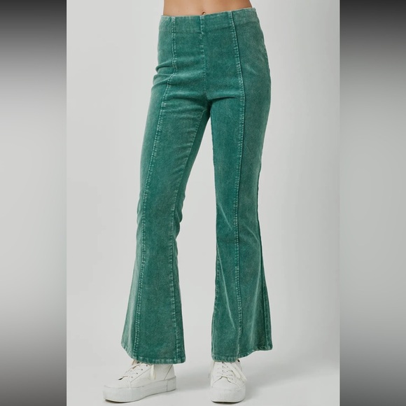 355. Flare Corduroy Pant Washed Vintage Green Side Zip NEW Item NWT S, M, L - Picture 6 of 8